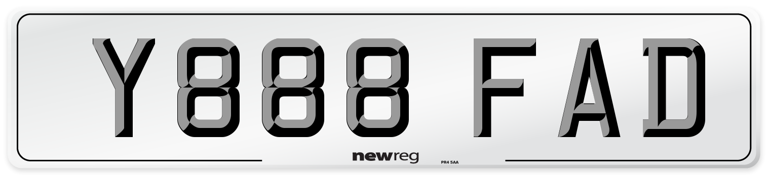 Y888 FAD Number Plate from New Reg